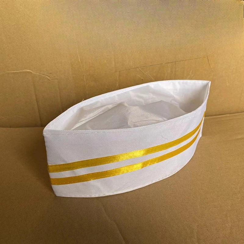 Cappello da cuoco da uomo, ristorante, cucina, berretto da lavoro, forma di barca, bianco, rosso, tessuto traspirante, parte superiore piatta di fascia alta