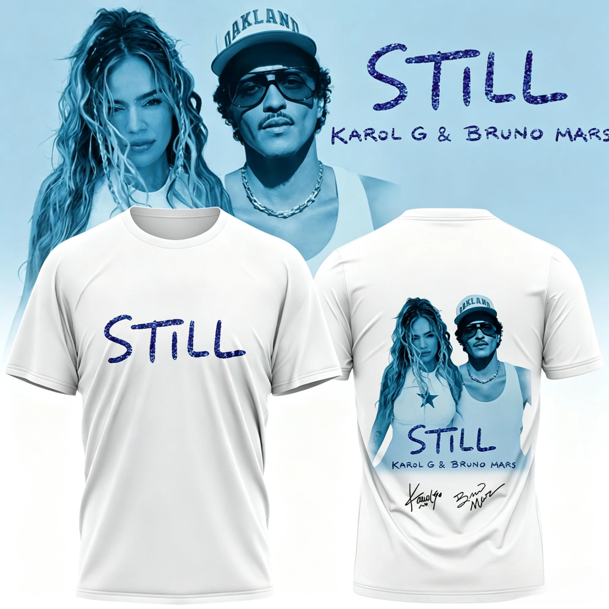 KAROL G Bruno Mars Still Official MV T Shirt Latin Pop Singer Portrait Graphic Oversized Cotton Short Sleeve Unisex Fans Merch
