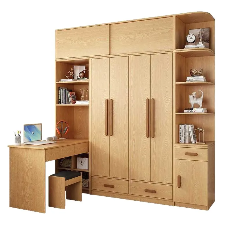 Solid Wood Corner Desk And Wardrobe Combo, Kids Oak Study Computer Desk With Storage And Ergonomic Design