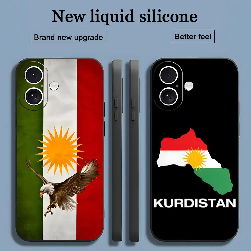 

National Flag Kurdistan emblem Phone Case For iPhone 16 15 14 13 12 11 X XR XS 8 Plus Mini Pro Max Soft black Shockproof Cover
