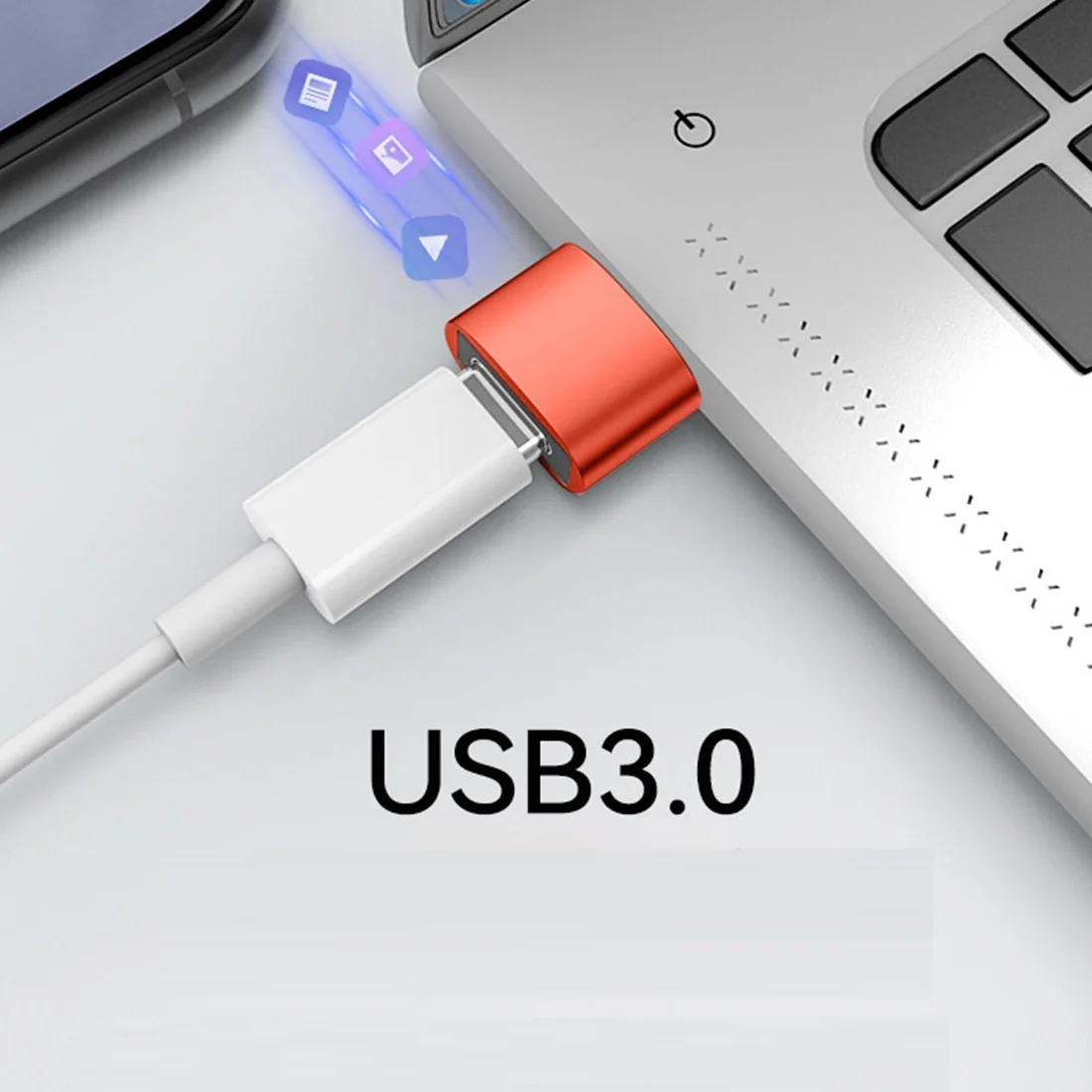 Adaptador OTG laranja para MacBook, Tipo C para USB 3.0, USB-C Conversor Feminino para USB Masculino, Samsung, Xiaomi, Huawei, 6A, 1Pc