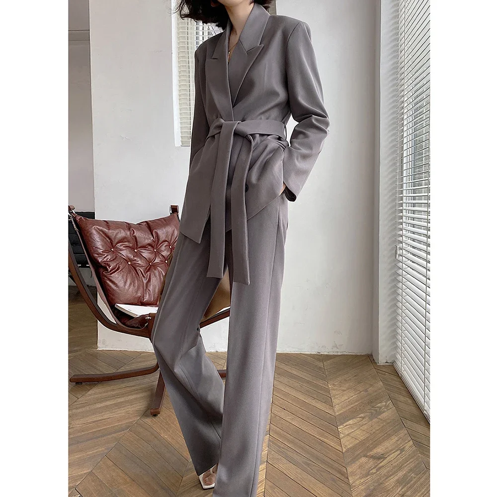 Ladies Suits Set Pants and Blazer Purple  Elegant Women Korean Fashion Two piece Suit Sets Femme Office Wear Mujer Blazer