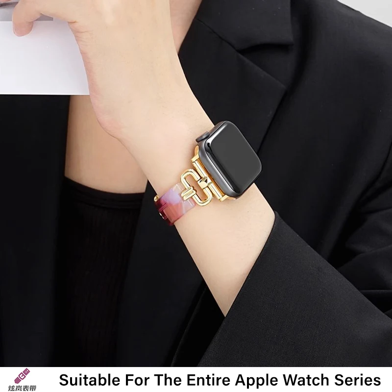 Cinturino in metallo resina di lusso per cinturino Apple Watch Ultra 2 49mm Iwatch Series 10 9 8 6 7 5 SE 4 46/45/44/42/41/40/38mm Bracciale donna