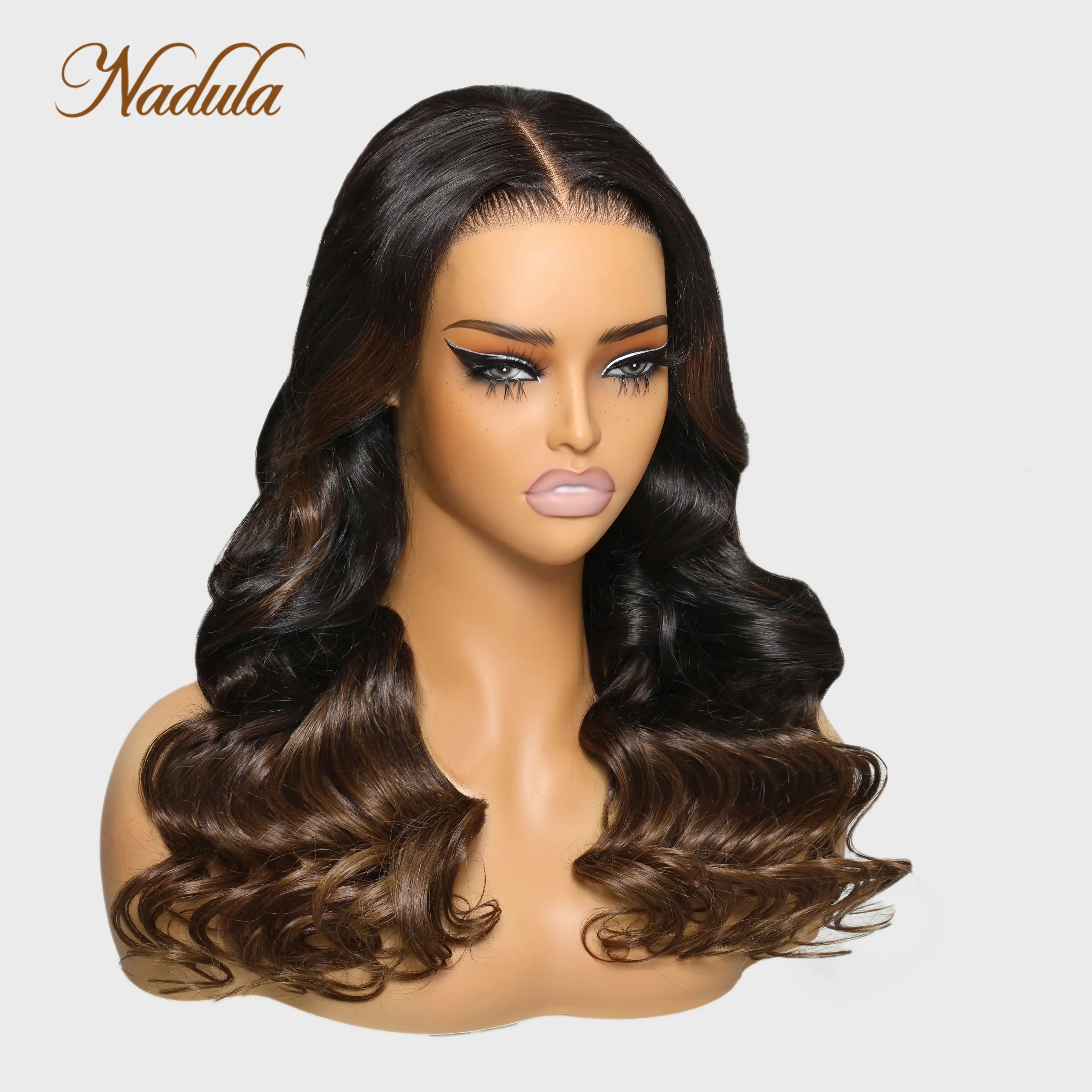 Nintendo Bye knot Wig 7x5 tanpa lem renda hitam ke coklat Ombre Wig gelombang longgar dengan simpul diputihkan dan pergi Wig