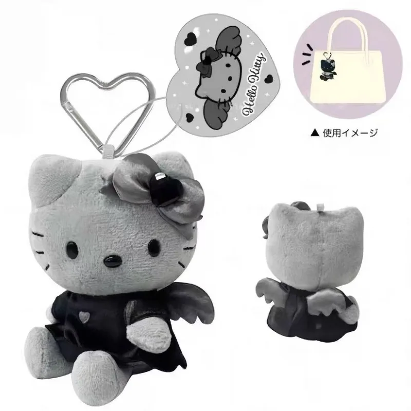 Sanrio anjo preto lado sentado perna longa série kitty gato nic brinquedo de pelúcia chaveiro asas de pelúcia kitty kt espelho boneca saco pingente