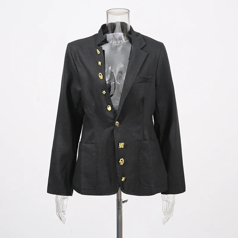 SuperAen European and American Style Elegant Long-sleeved Suits 2025 Summer New Button Design V-neck Blazers