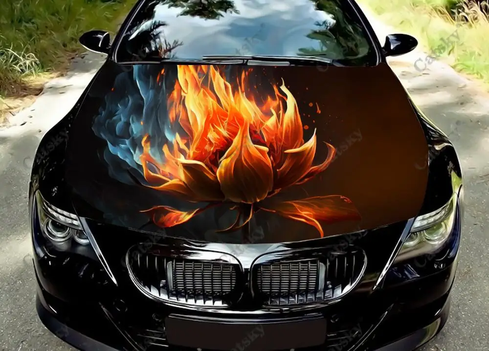 Burning Fire With Roses Car Hood Decal Truck Decals Vinyl Sticker Graphic Wrap Stickers Trucks Cars Bonnet Vinyls