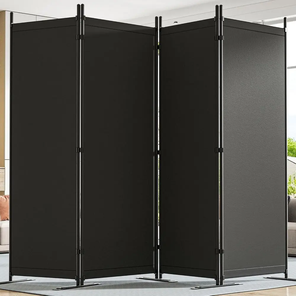 4-Panel Black Room Divider, 88 Wide, Portable Privacy Screen with Wide Feet, Iron Material, Non-see-Through, Easy Assembly for D