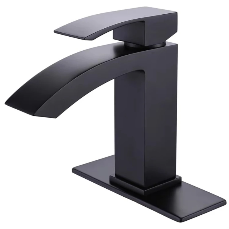 

Modern Matte Black Single Hole Brass Basin Faucet Wall Mounted Hot and Cold Sink Faucet with Ceramic Spool