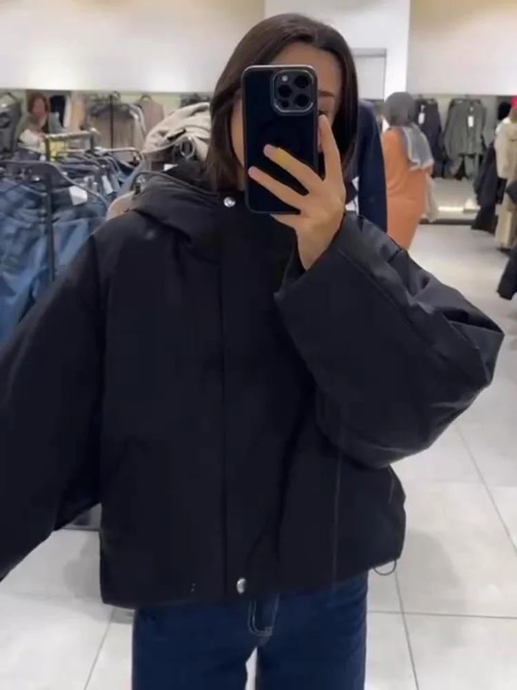 

Warm Outwear Lady Winter Daily Commute Jackets classic Solid Faux Hooded Short Parka Coat Women Fashion Full Sleeve Zipper Loose