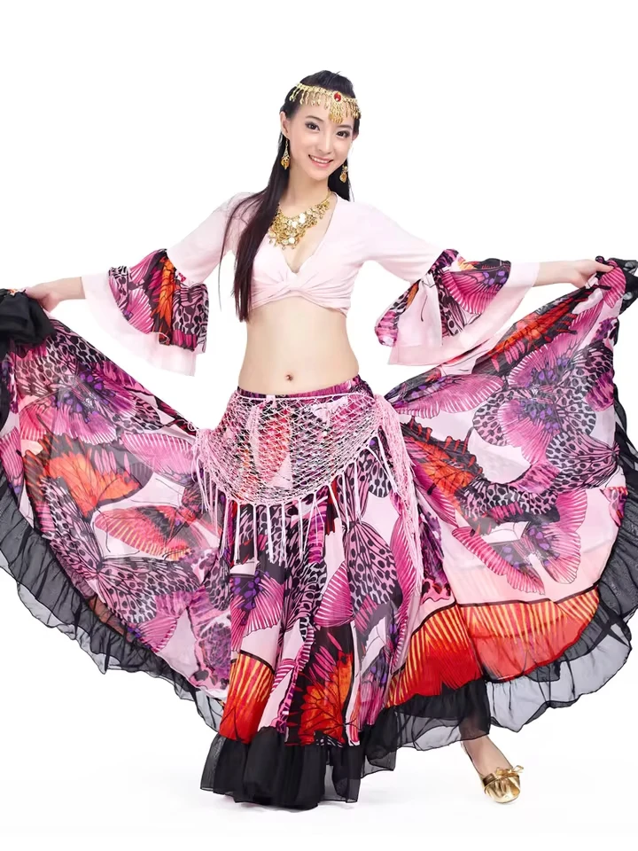 

720 Degree Belly Dance Skirt Glamorous Swing Dress Printed Gypsy Belly Dance Skirt Tribal Costume Belly Dance Costumes