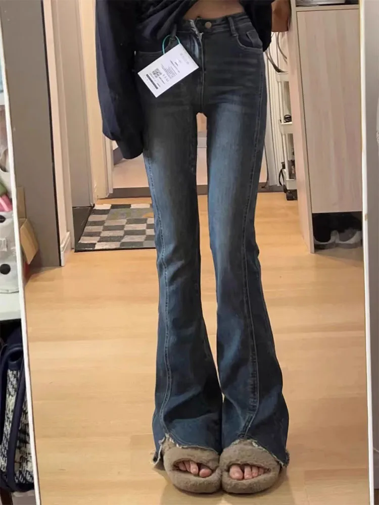 

High Waist Flared Straight Leg Stretchy Denim Jeans Women's Spring Autumn Wear Resistant Casual High Waist Micro Flared Jeans