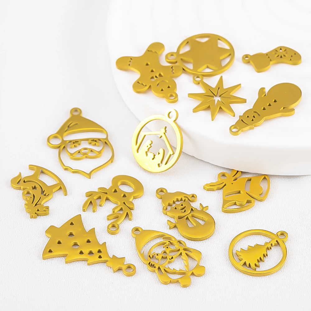 

2 Pcs/Lot Stainless Steel Christmas Series Cut-Out Pendants Multi-Design Shapes For DIY Charms Necklace Jewelry Craft Supplies