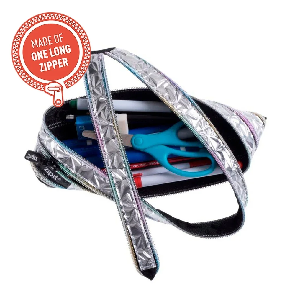 مقلمة معدنية حقيبة أقلام رصاص جمالية للكلية والمكتب فضية)