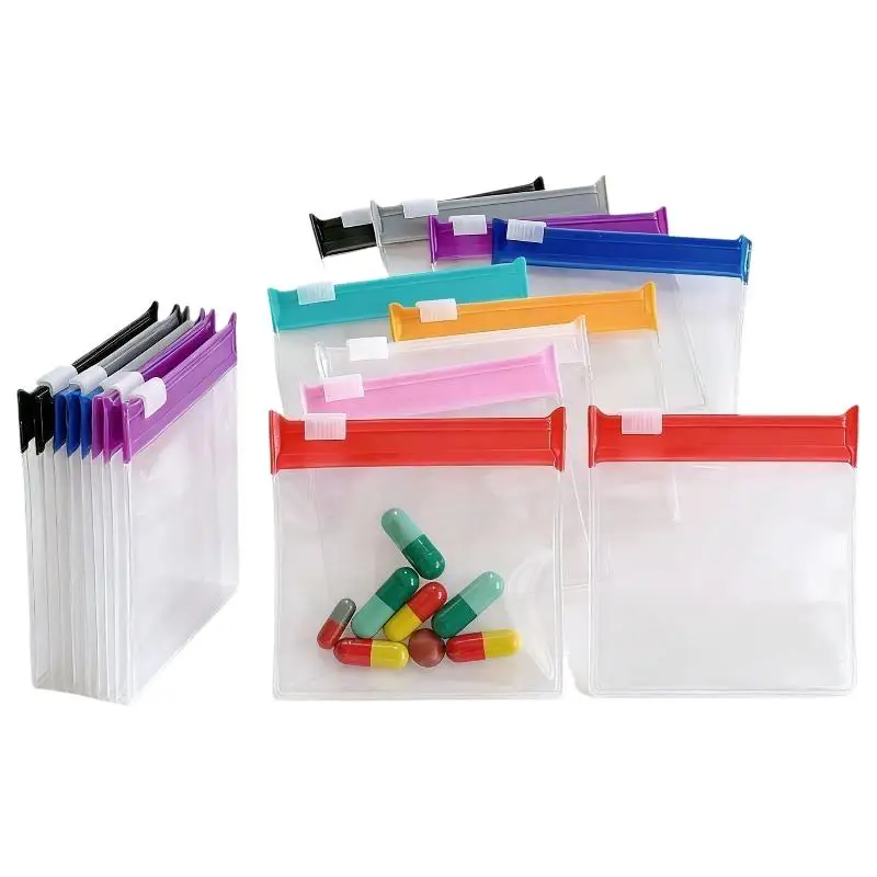 7-teiliges Pillenbeutel-Set, wiederverwendbare Pillenbeutel mit Reißverschluss, Medikamenten-Organizer in 7 Farben, selbstverschließend, durchsichtige Medikamententaschen für unterwegs – Detail 7