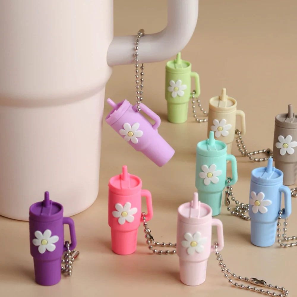 Mini Simulation Tumbler Charms Keychain Silicone Milk Tea Cup With Chain For Stanley Bottle Handle Women Girls Tag Accessories