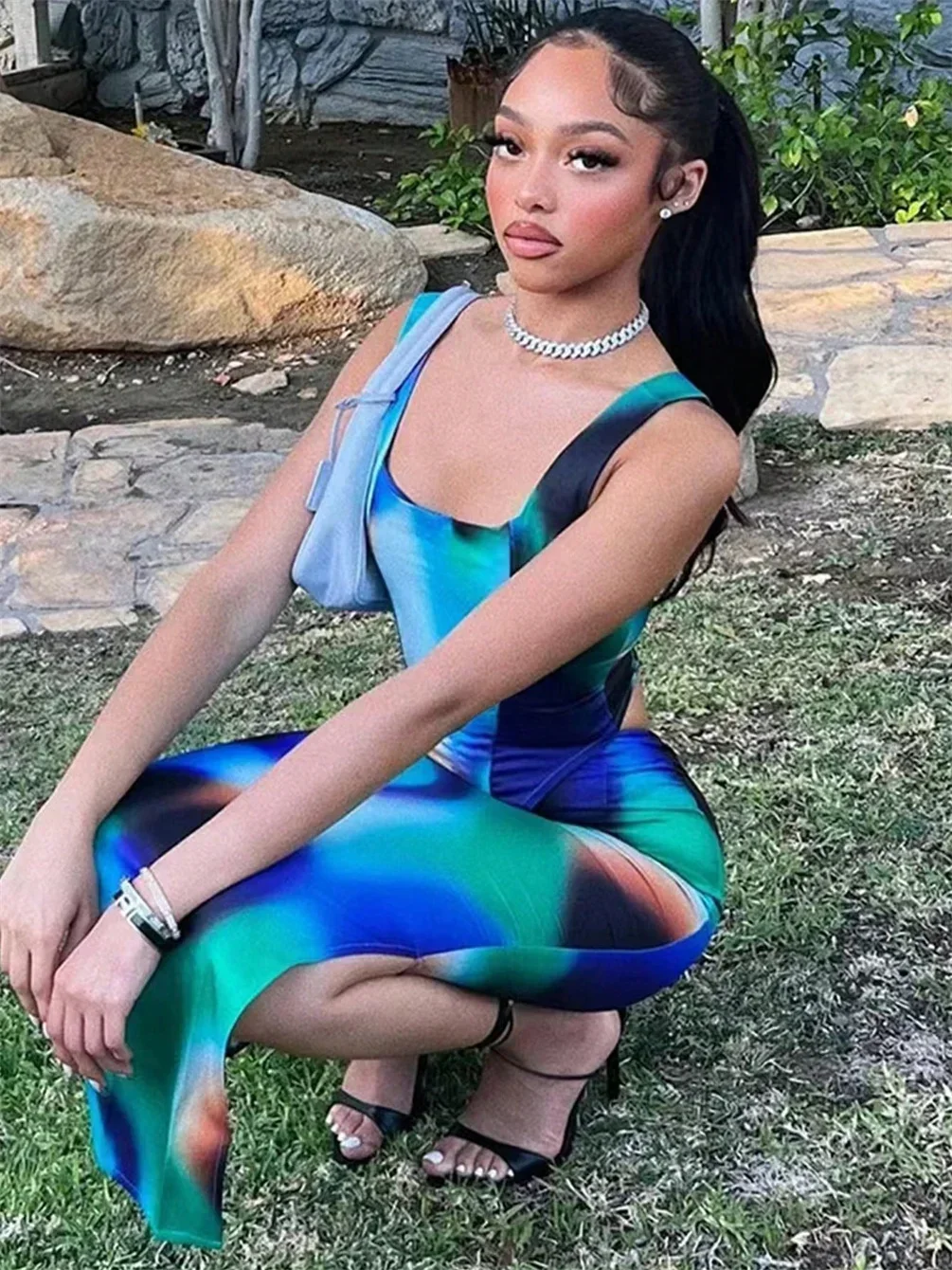 Classic new sex double shoulder sling tight sexy evening gown Ladies PROM Party Dress Blue toga Cocktail sequin dress