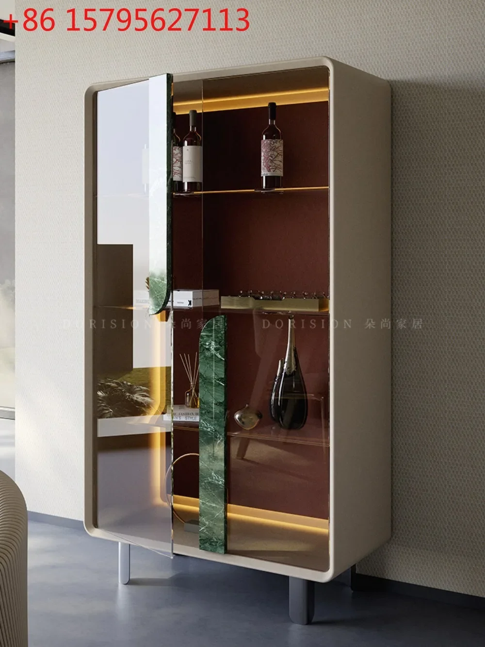 

Modern light luxury wine cabinet living room wall glass display