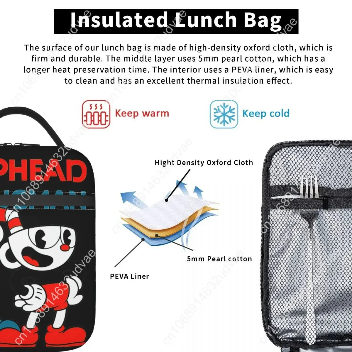 Personalizowane izolowane torby na lunch Cuphead & Mugman Retro Games Merch Pojemnik na jedzenie Nowość Termiczna torba chłodząca Bento Box do pracy