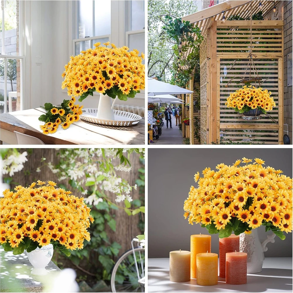6 Stück Künstliche Blumen Gelbe Kleine Gänseblümchen Hochzeits-Brautstrauß Heim- und Tischdekoration Vase Tisch-DIY-Geschenkbox Scrapbook – Detail 2