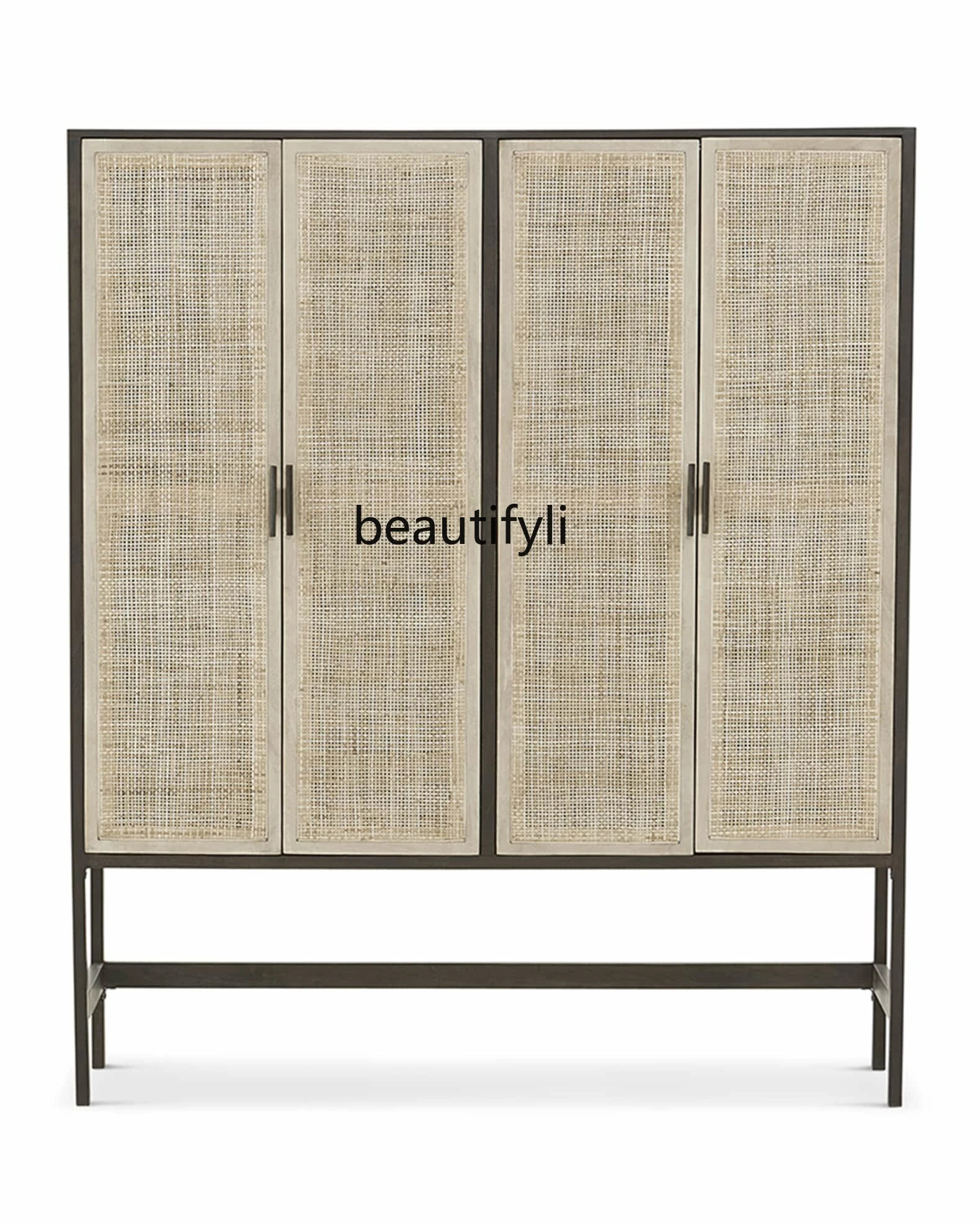 Japanese-Style Solid Wood Rattan Wardrobe Homestay Hotel Double Doors Storage Cabinet Designer Furniture