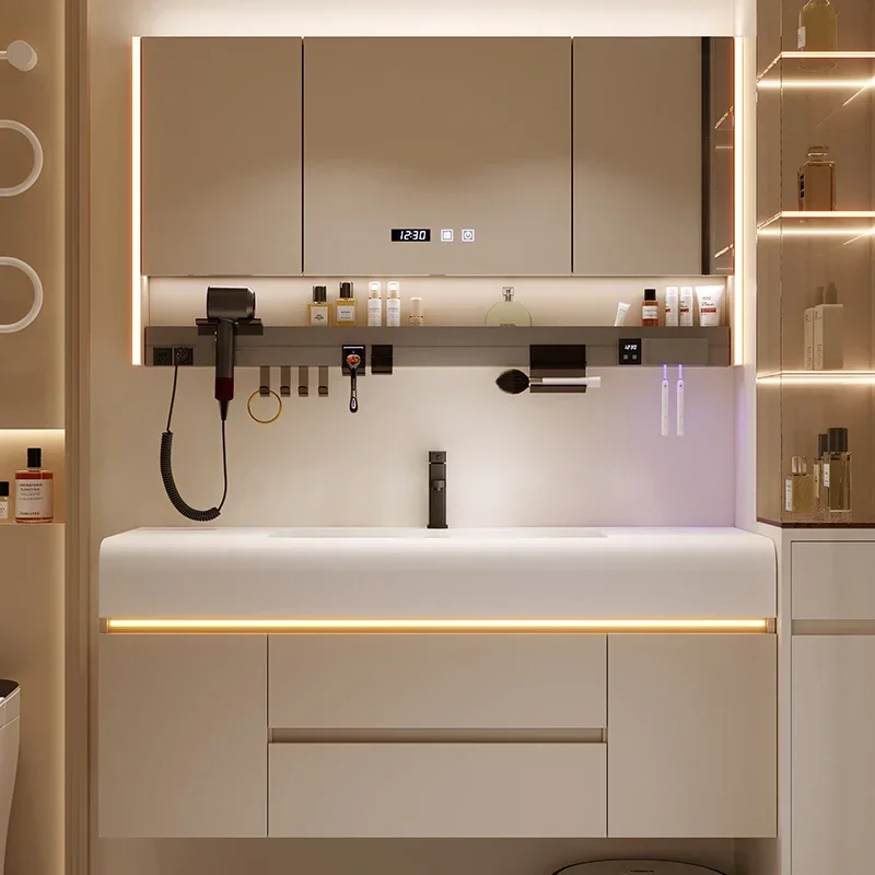 Modern Floating Bathroom Vanity with Ceramic Basin Sintered Stone Countertop, 2 Drawers, 2 Cabinets, Ceramic Undermount Sink