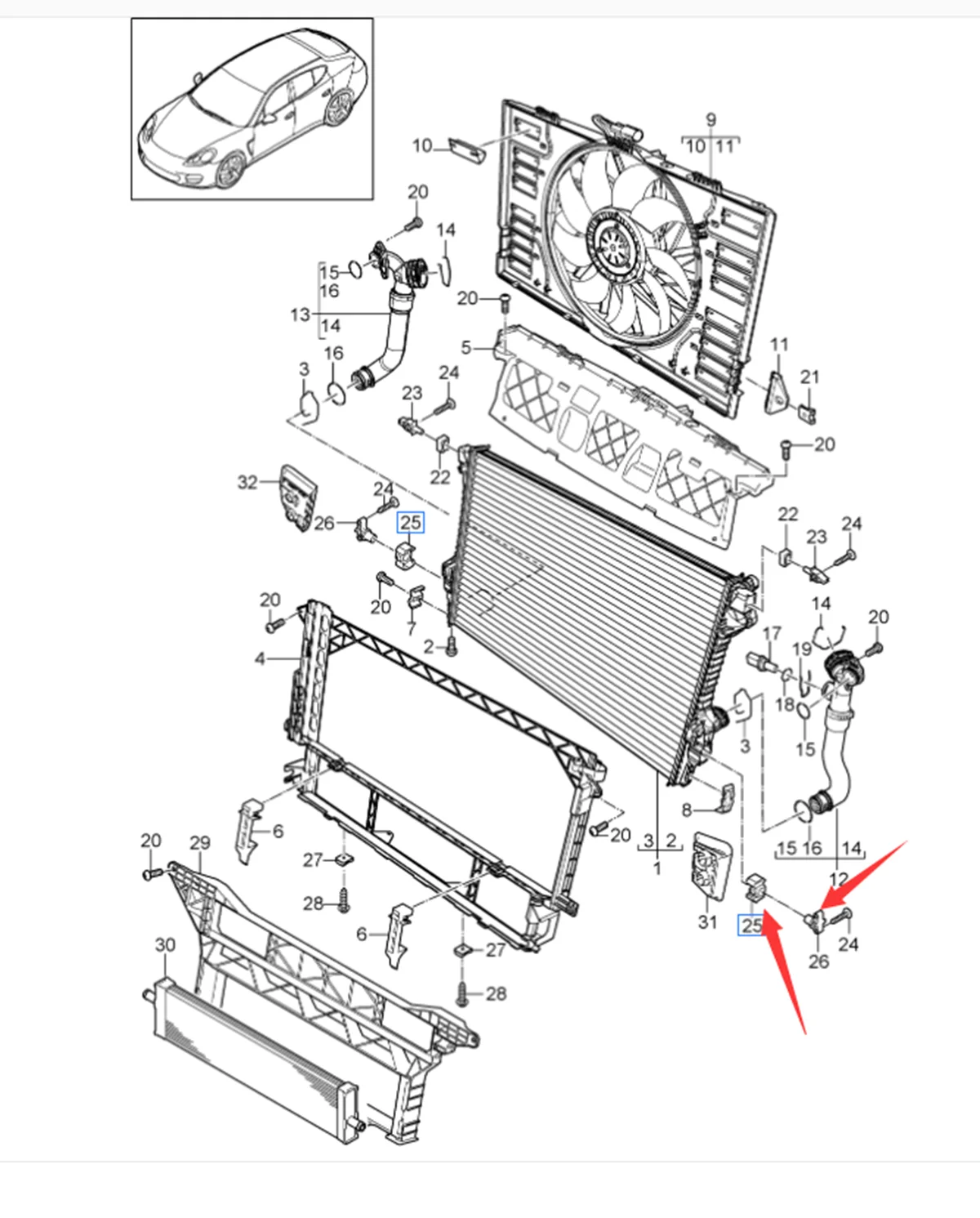 Support betérieur de Réservoir d'Eau, Pièces Automobiles de Haute Qualité pour PORSCHE PANAMERA 97010666003-970, OE 2010 7P0121275, 2016