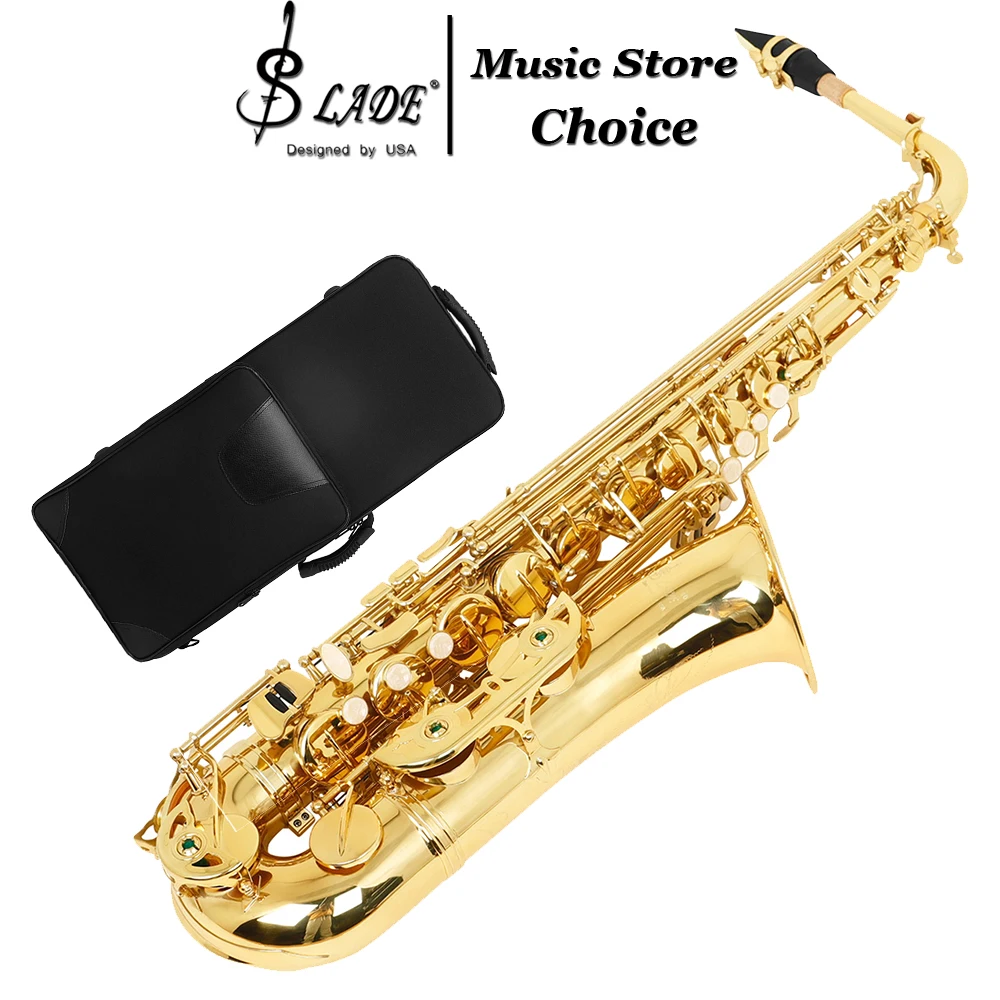 C Melody Alto Saxophone Gold Brass with 2 Necks Hand Engraved Mother of Pearl KeysStudent Alto Sax Ideal for Beginners to Pros