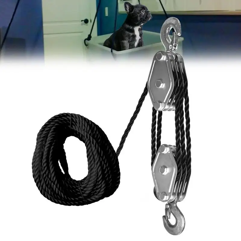 Rope Hoist Pulley System 3/8 Rope Pulley Hoist With 5:1 Lifting Power 2200 Lbs Breaking Strength Heavy Duty Pulley System Rope