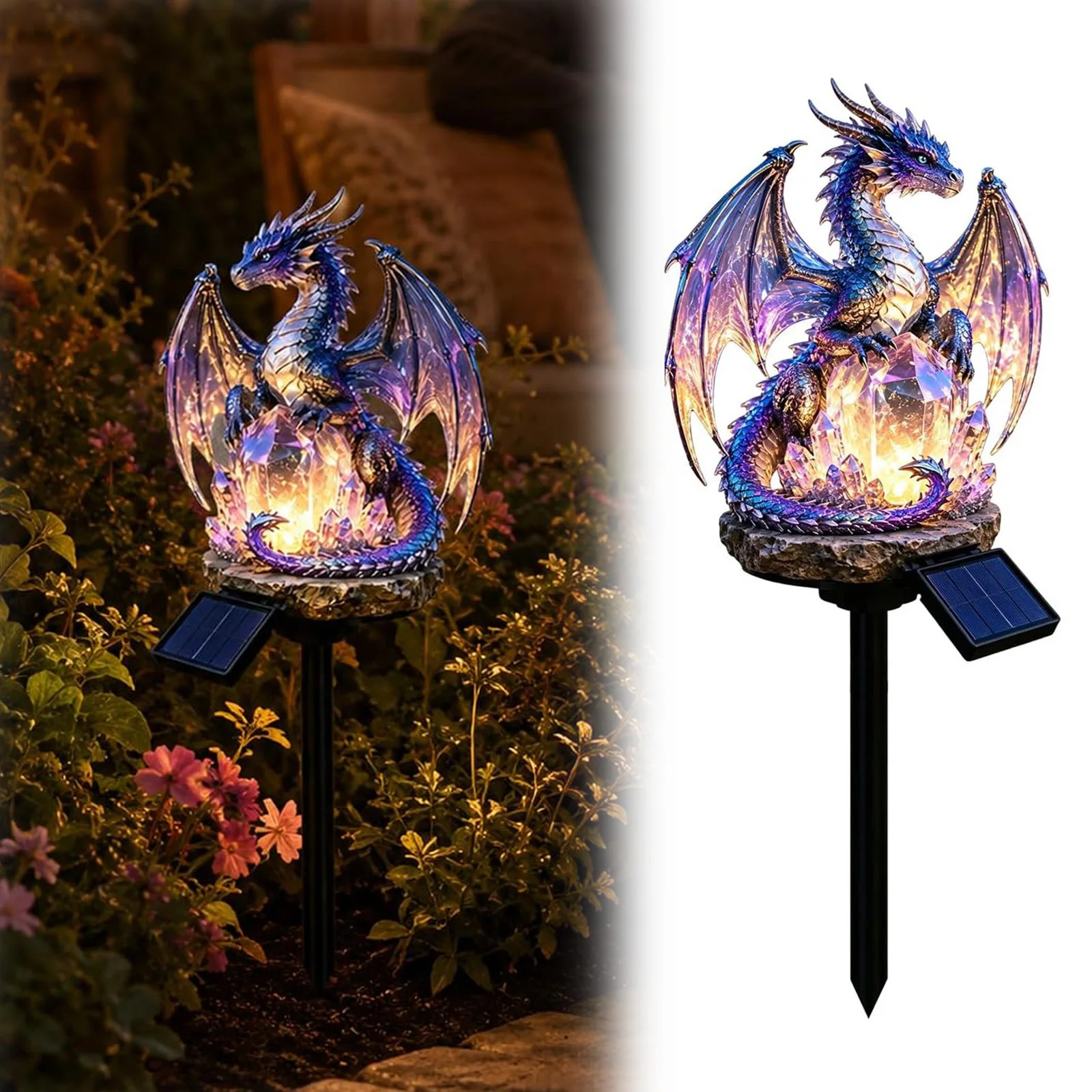 Resin Creative Dragon Figurine Night Light Garden Lamp Party Scene Decoration 43cm Garden Figurine