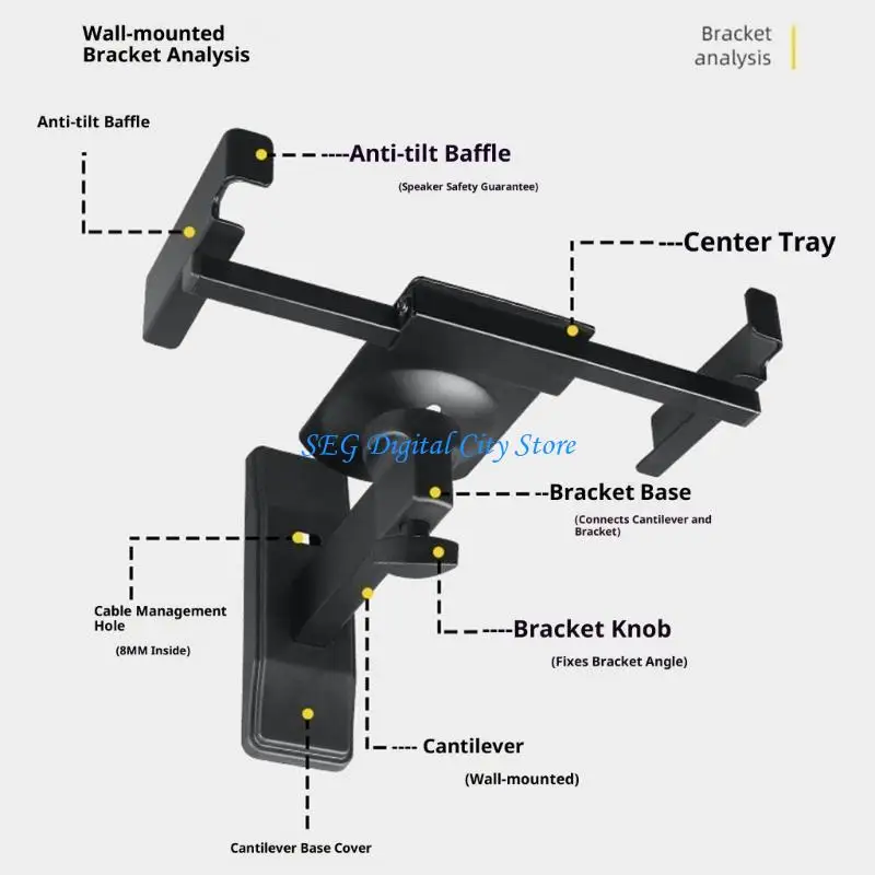U75B Speaker Wall Mount Bracket For Studio 180Degree Swivels Motion 12Inch Depth