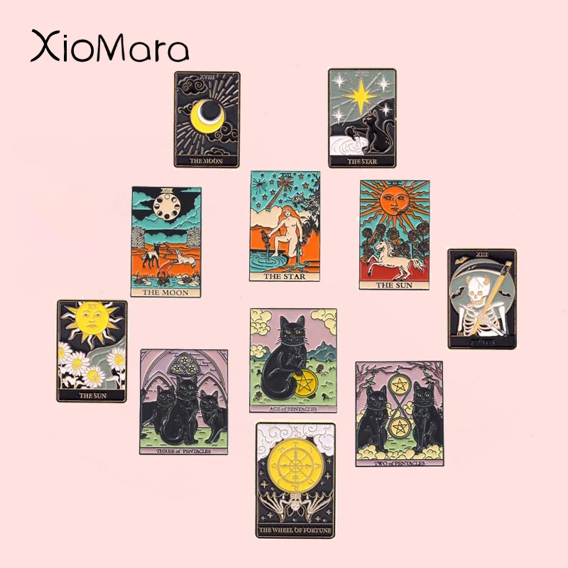 Punk Tarot Enamel Pin Custom Weird Wizard Occupying Sun Moon Skeleton Compass Brooch Badge Halloween Gift For Kid Friend Jewelry