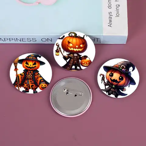 Halloween Magic Pumpkin Badges Anime Round Laser Badge Cartoon Brooch Clothes Backpack Accessories Lapel