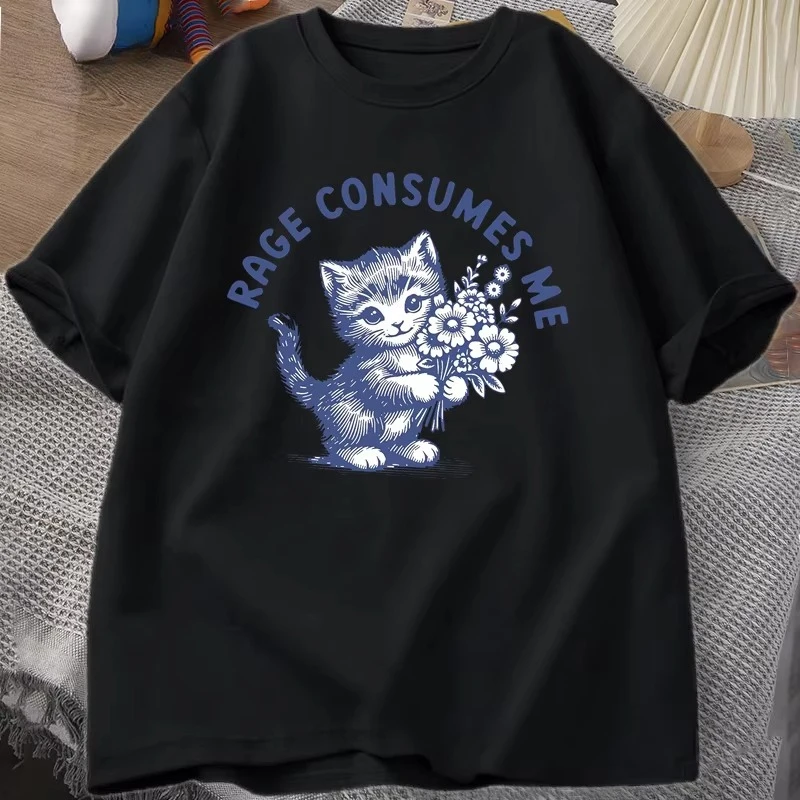 Rage Consumes Me T Shirt Weirdcore Funny Hilarious Kitten Meme T-shirt Dark Humor Unhinged Tshirt Mental Health Tee Shirt Tops