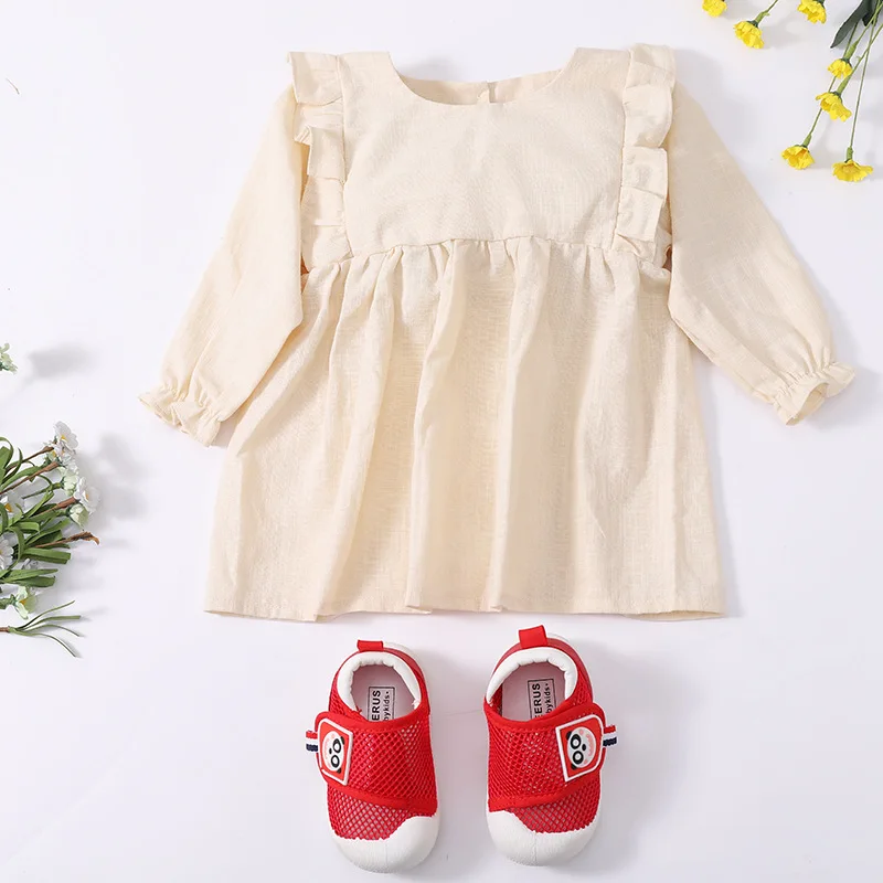 Children's Dresses Girls Solid Color Casual Long Sleeve Dresses Toddler Girls Clothing Spring and Autumn 1-5T