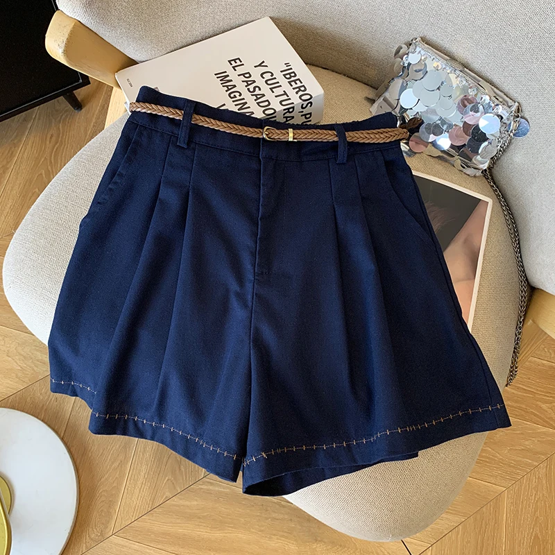 

Летние женские широкие шорты с высокой талией, модные простые однотонные шорты в корейском стиле, новинка 2025 года, женские свободные повседневные шорты