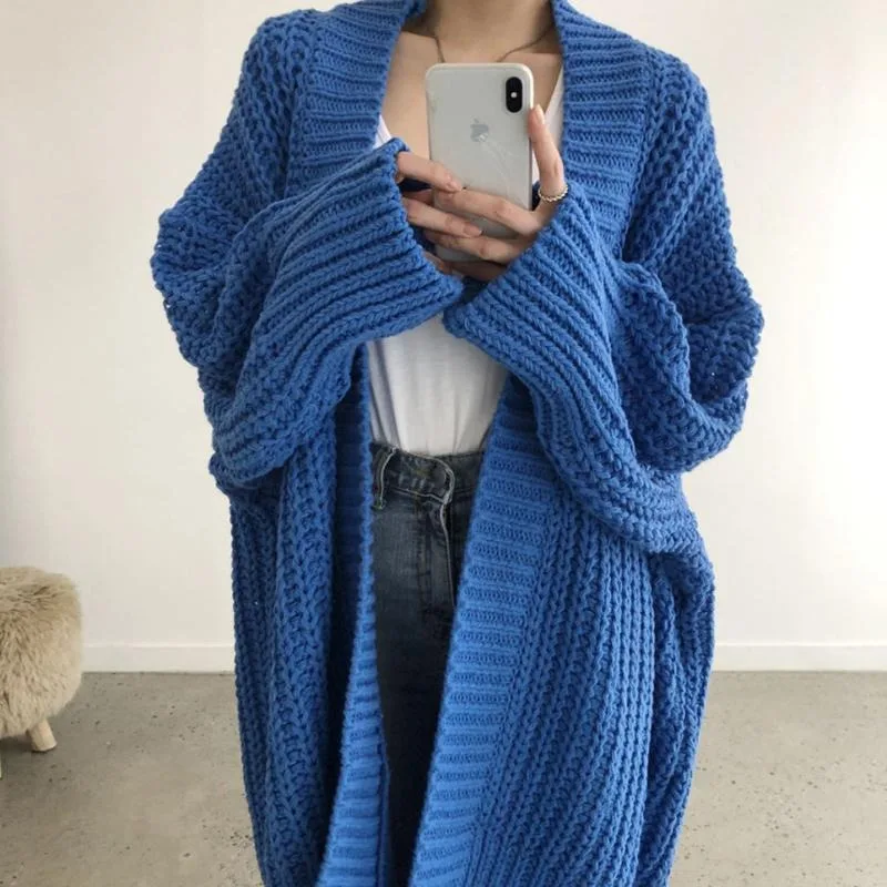 

Blue Cardigan for Women Coat Long Sleeve Attractive Casual Korean Light Office Wear Top Sleeves Lazy Style Knitted Sweater Woman