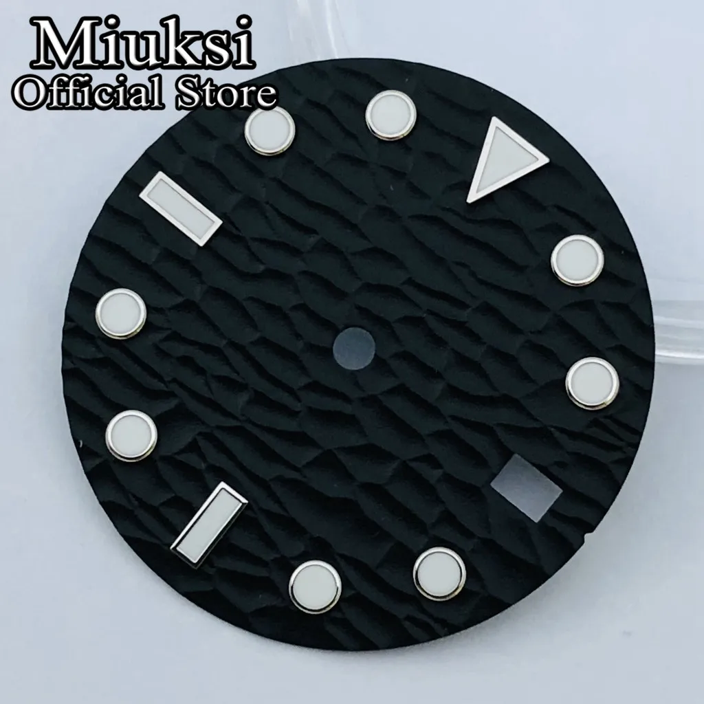 Miuksi 28.5mm black blue white sterile watch dial luminous fit NH34 NH35 movement fit 3/3.8/4.2 o\'clock crown