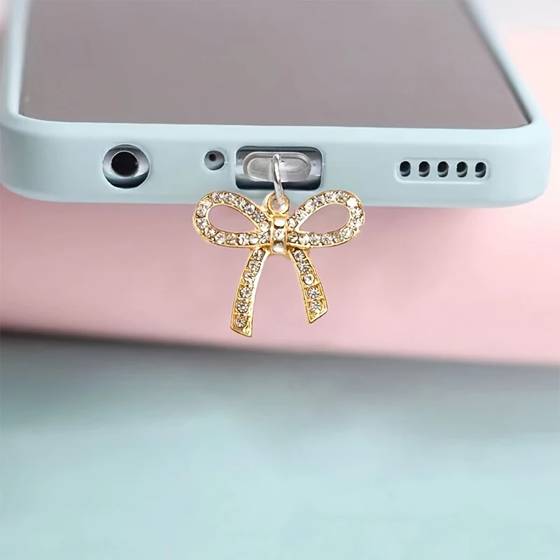 1PCS Phone Dust Plug Cute Bow Diamond Phone Accessory Pendant Decoration For IPhone Type-C Charging Interface