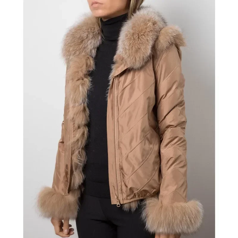 Women Winter Fox Fur Coat Jacket New Warm Girl  Double Side Sleeves Collar Detachable Parka CT261