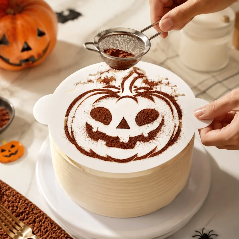 Halloween Jack O Lantern Pumpkin Cake Stencil Round PET Food Grade Template for Cake Cookie Fondant Decor