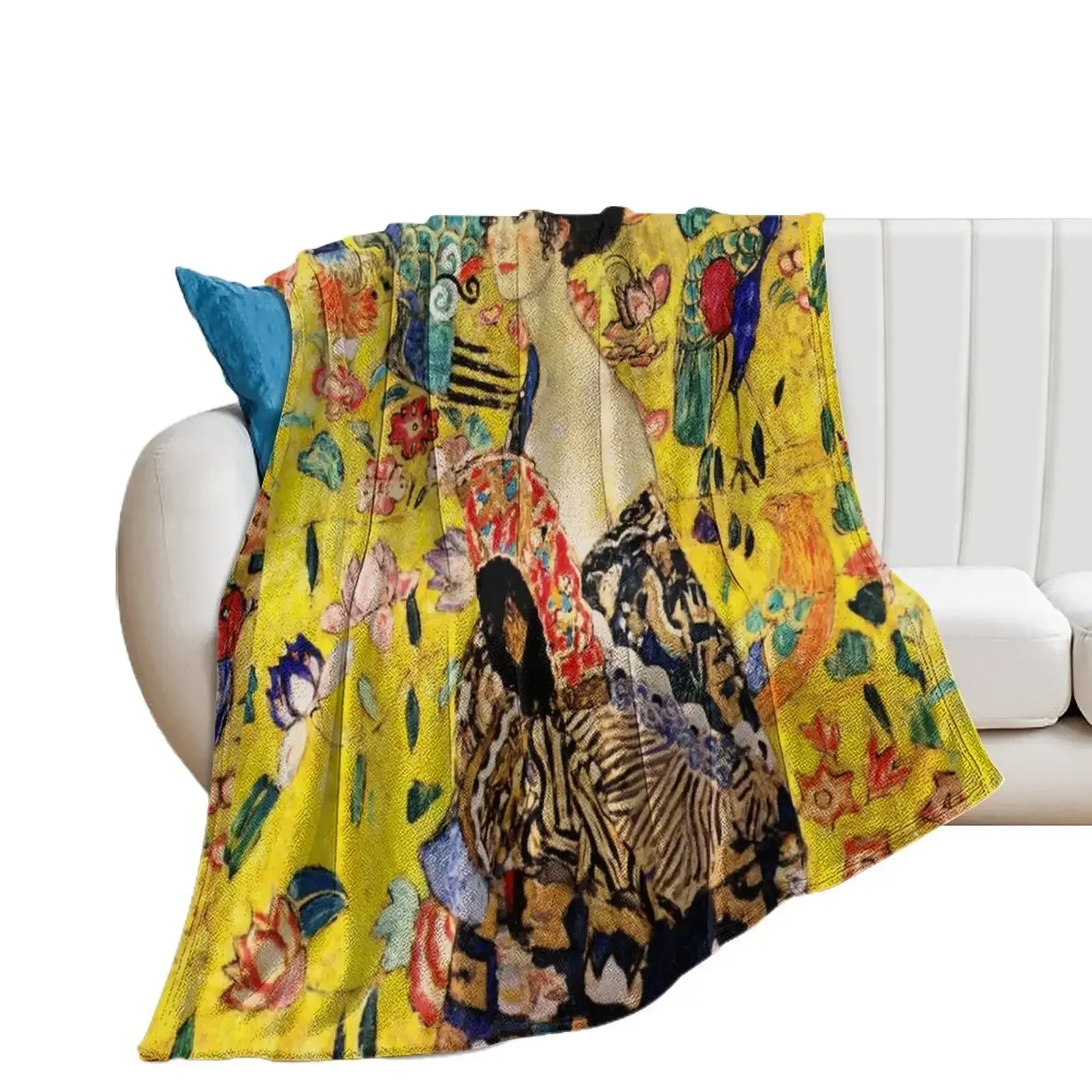 

Lady with Fan | Gustav Klimt Art Nouveau-Modern Japonism Inspired Throw Blanket Polar Luxury Soft Plaid Blankets