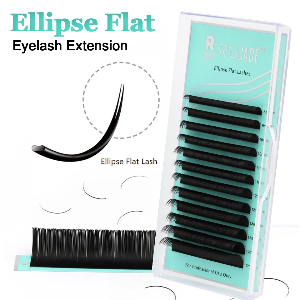 

RUJADE Ellipse Flat Lashes 0.15 0.20 Faux Mink Professional Eyelash C/CC/D Split-Tips Natural Super Soft Flat Eyelash Extensions