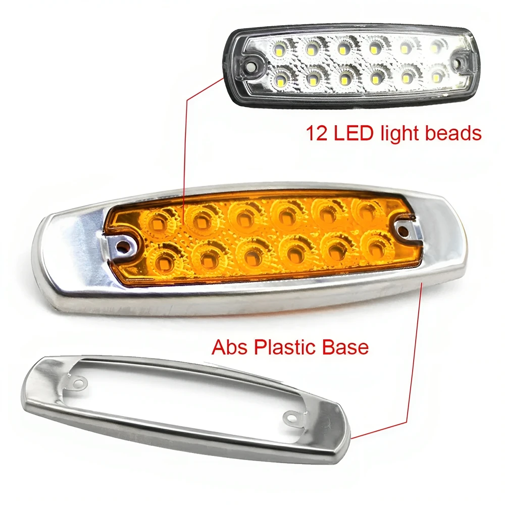 2/6pcs LED 12V 24V Car Trucks LED Side Marker Clearance Thin Light Chrome Auto Truck Trailer Lorry Caravan Bus Van Boat Caravan view 2