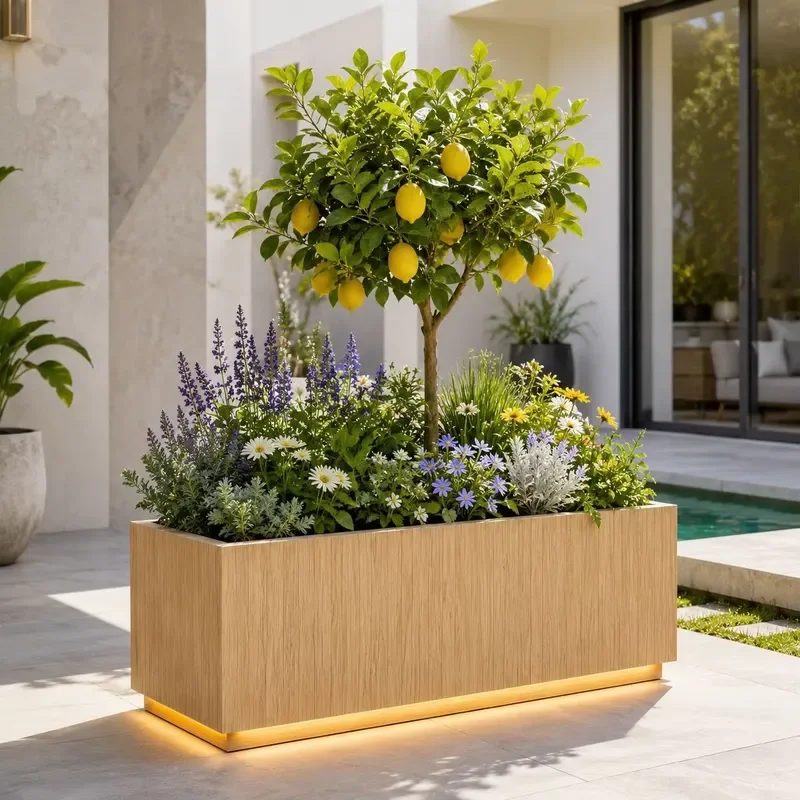 Multifunctional Metal Garden Planter Wood Inspired Design for Schools Parks Offices Homes Outdoor Indoor Flower Pot Decor