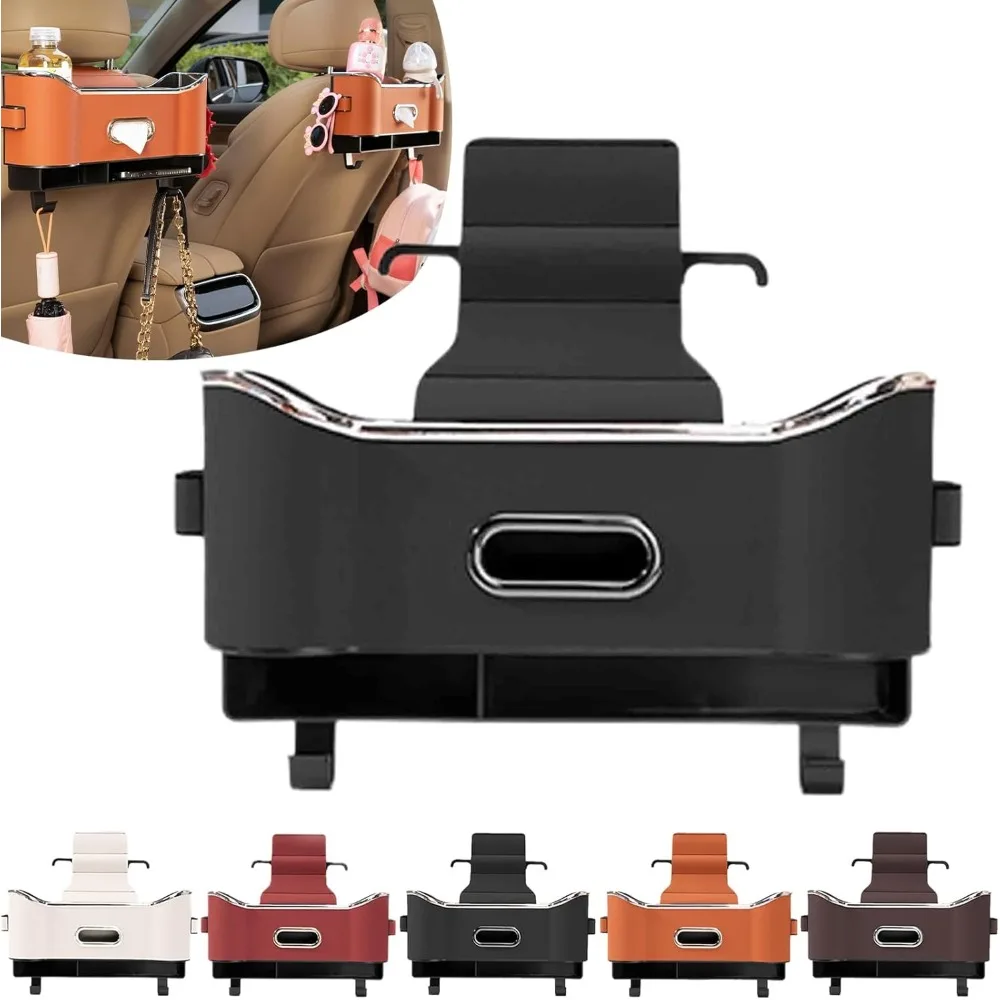 

carstyles multifunctional seat back storage bag with tissue box and 2 drink cup holders - universal car organizer (black)