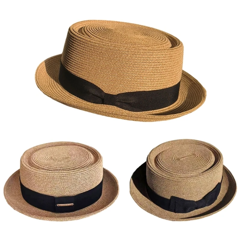 

Summer Boater Hat Straw British Panama Fedora Straw for Outdoor Activities Dropship