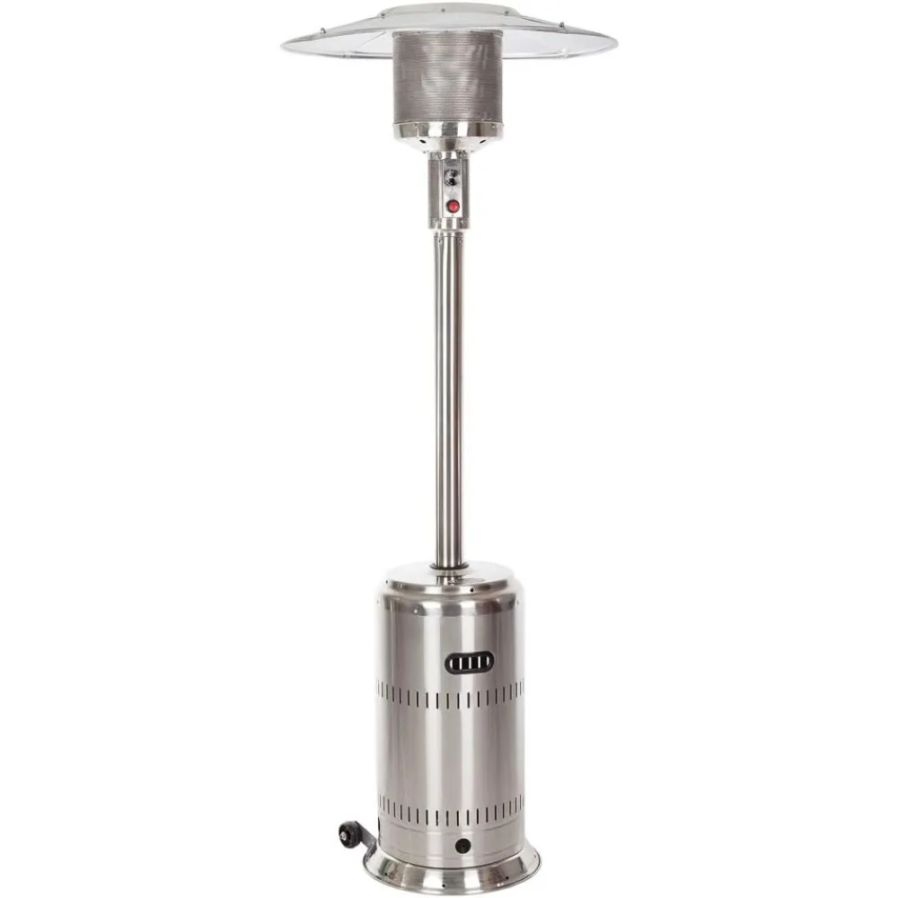 Patio Heater With Wheels 50,000 BTU Output Electronic Ignition System Portable Outdoor Propane Heater -Unpainted Stainless Steel