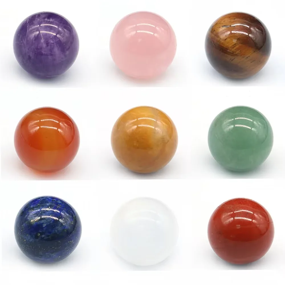 20mm Natural Stone Round Ball Amethyst Rose Quartz Lapis Healing Crystal Gemstone Sphere for Home