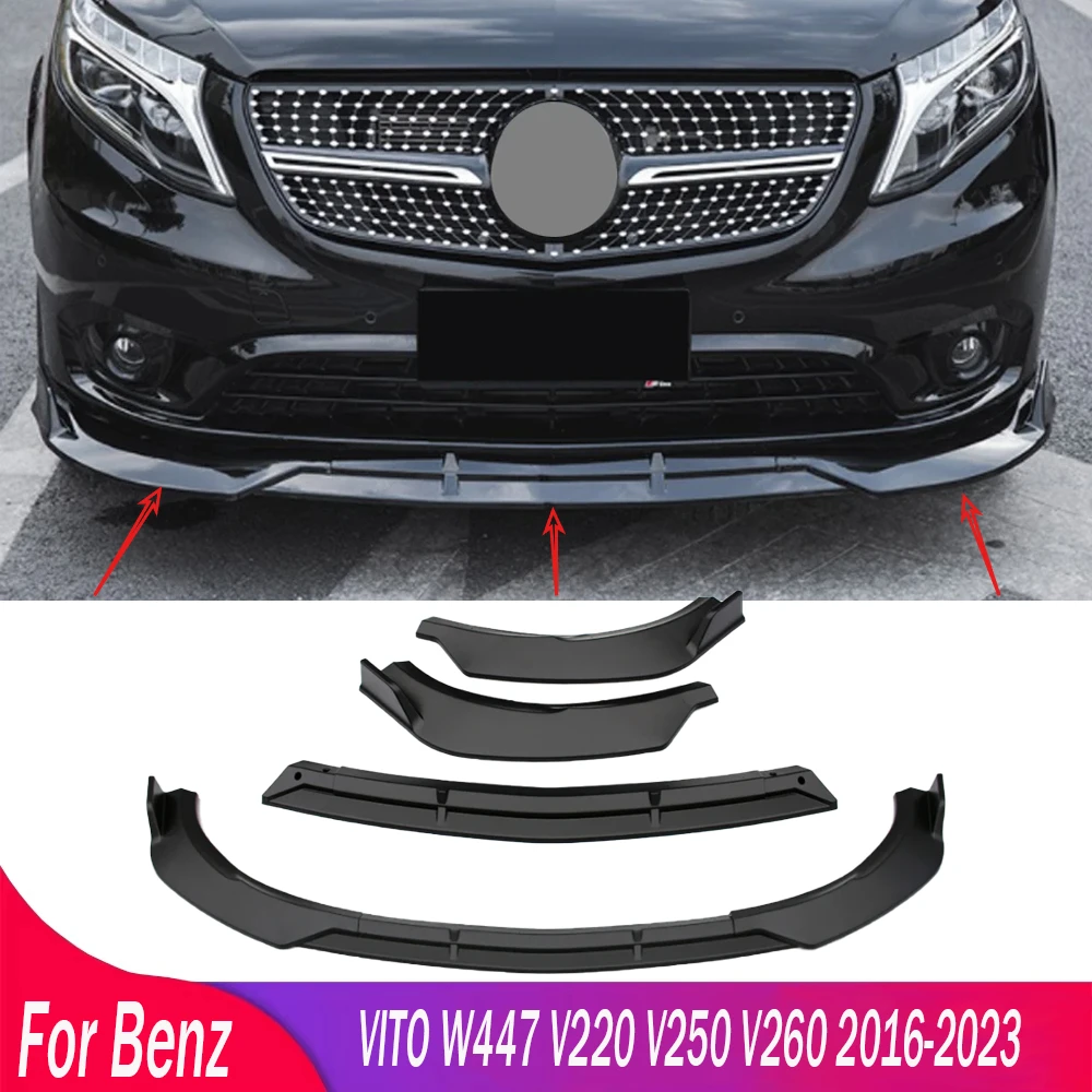 For Mercedes Benz VITO W447 V220 V250 V260 2016-2023 3Pcs Car Front Bumper Lip Diffuser Spoiler Splitters Body Kits